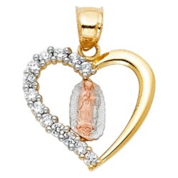14K Yellow Gold Guadalupe CZ Religious Pendant